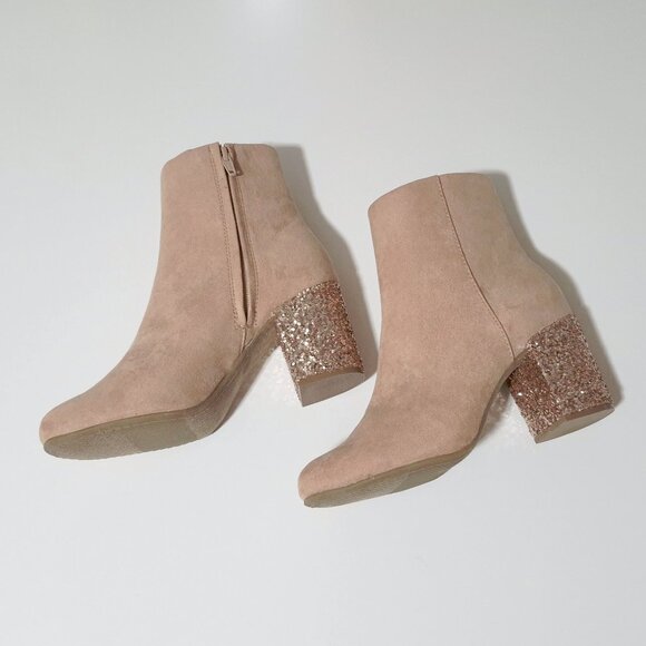 NWOT Old Navy blush block glitter heeled faux suede booties, 6 - Picture 5 of 10